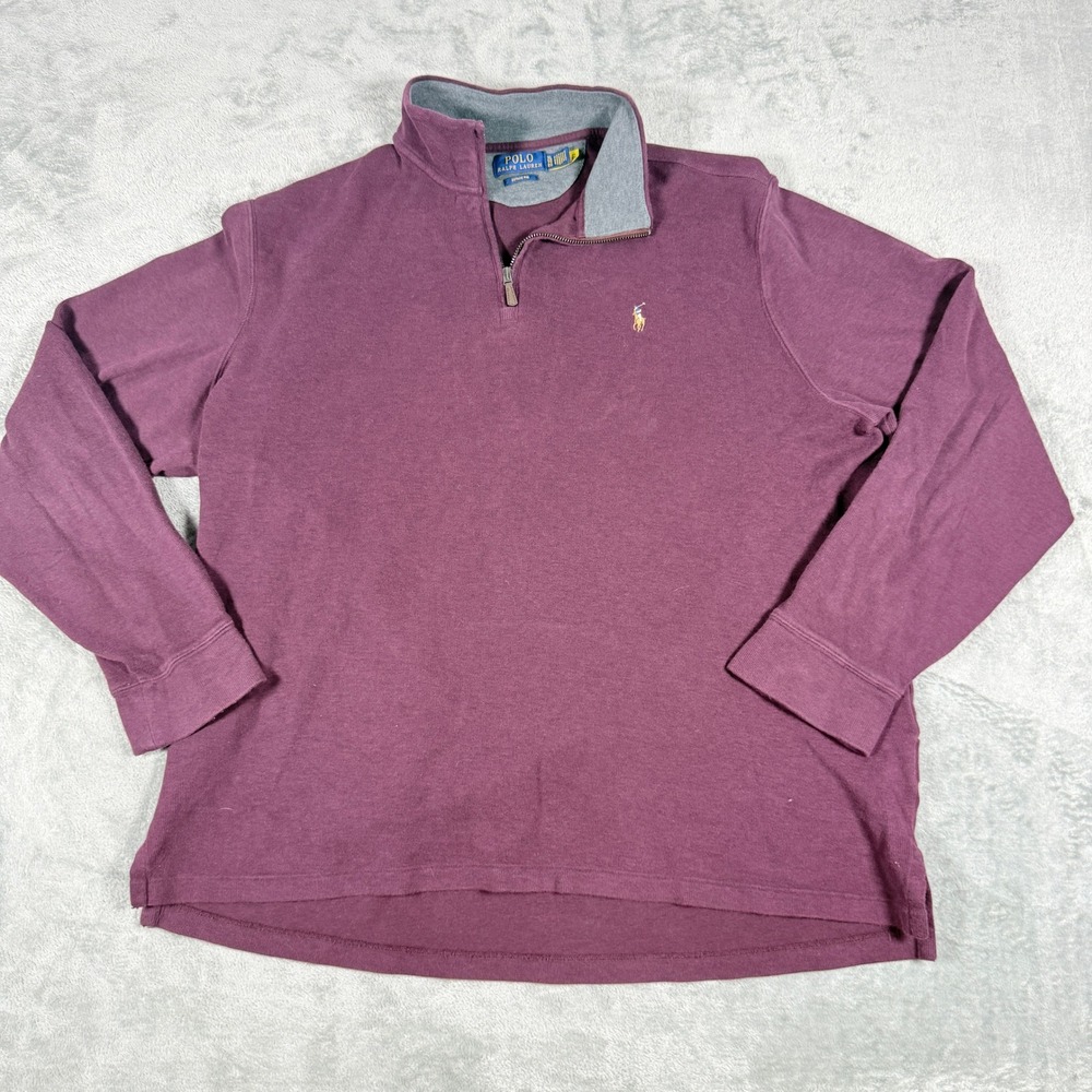 Polo Ralph Lauren Mens XL Pullover Burgundy Estate Rib Flesh Pony Quarter Zip